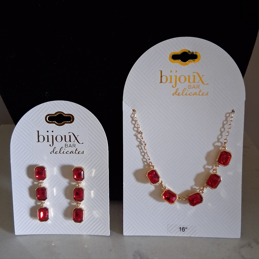 Red Rhinestone 2-Piece Jewelry Set With Goldtone Accents